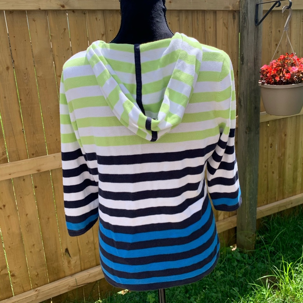 Christopher & Banks Striped Hooded Zip Sweater - Picture 6 of 7
